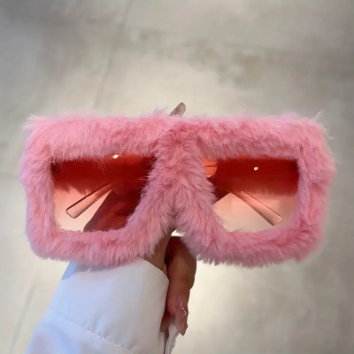 Y2K Plush Fuzzy Fashion For Women  Funny Oversized Gradient Glasses For Beach Party Club fashion glasses