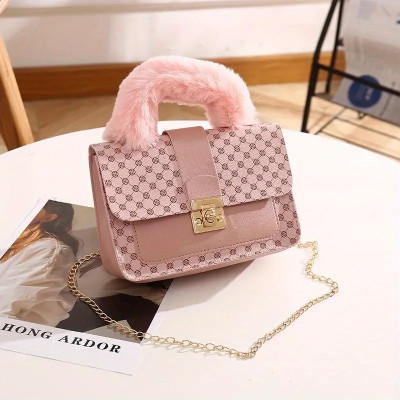 Girls Plush Handle Square Bag, Fashion Chain Shoulder Bag Crossbody Bag, Mini Phone Coin Bag, Ideal choice for Gifts