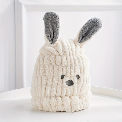 Cute Cartoon Bunny Rabbit Hair Towel Wrap Coral Fleece Dry Hair Cap Thickened Quick Drying Water Absorbent Dry Hair Towel Shower Cap