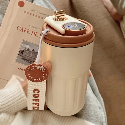 Travel Mug With Temperature Display, 450ml Stainless Steel Vacuum Cups, Portable Coffee Cups, Summer Winter Drinkware, Birthday Gifts, Holiday Gifts