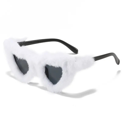 Heart Plush Fuzzy Fur Glasses For Women, Novelty Frame Punk Velvet Cat Eye Party Glasses