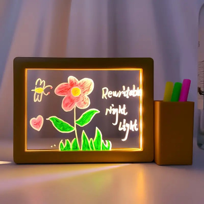 Rewritable Message Board Night Light, USB Transparent Acrylic Reminder Board Table Lamp, Cute Room Decor Desktop Decor Gift