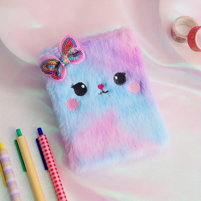 Cartoon Cat Small Journal, Girl Cute Plush Book Student Hand Book, Birthday Gift Notebook