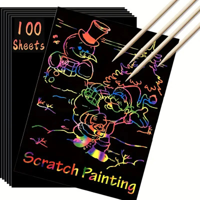 100pcs, Magic Scratch Off Craft Kit, Scratch Magic Drawing Set Paper Pad Board Supply For Children