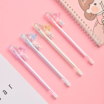 4pcs Creative Cartoon Bear Drift Bottle Pendant Erasable Gel Pen Small Fresh And Lovely Pendant Signature Pen Student Stationery.