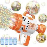 Colorful Bubble Gun - 108 Holes Bubble Gun, Bubble Blower with Lights, Summer Toys for Kids and Adults Summer Wear Gifts Outdoor Swimming Pool Clothes (Orange)