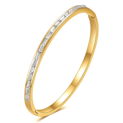 Fashion Jewelry Bracelet,18K Gold Plated Stainless Steel Waterpoof Jewelry Zircon Bangle CZ Bracelet for women - A1085