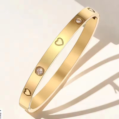 Fashion Jewelry Bracelet,18K Gold Plated Stainless Steel Waterpoof Jewelry Zircon Bangle CZ Bracelet for women - A1086