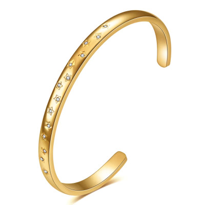 Fashion Jewelry Bracelet,18K Gold Plated Stainless Steel Waterpoof Jewelry Zircon Bangle CZ Bracelet for women - A1088