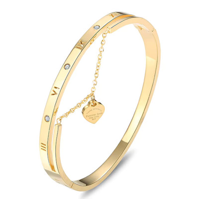 Fashion Jewelry Bracelet,18K Gold Plated Stainless Steel Waterpoof Jewelry Zircon Bangle CZ Bracelet for women - A1090