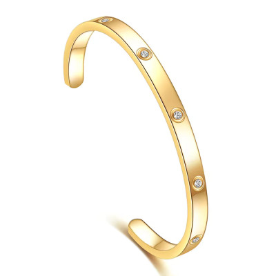 Fashion Jewelry Bracelet,18K Gold Plated Stainless Steel Waterpoof Jewelry Zircon Bangle CZ Bracelet for women - A1094