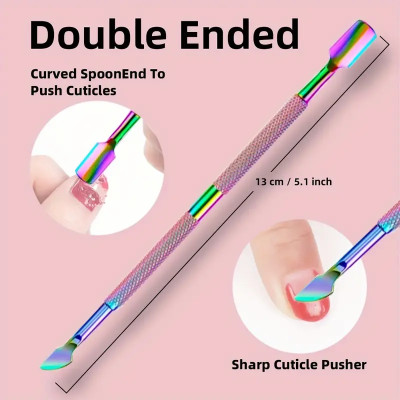 1 Pcs Cuticle Pusher Remover And Cutter, Double Ended Stainless Steel Cuticle Cleaner Nail Gel Polish Professional & Durable Manicure Pedicure Nail Tools For Fingernails Toenails