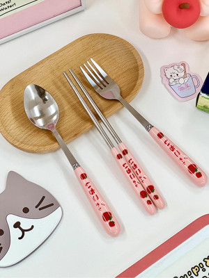 Beautifully Designed Travel Cutlery Set with Stainless Steel Fork, Spoon and Reusable Chopsticks Portable with Carrying Bag - 3