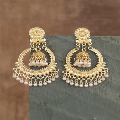 Exaggerated Personality Faux Pearl Boho Style Traditional Bell Earrings for Women